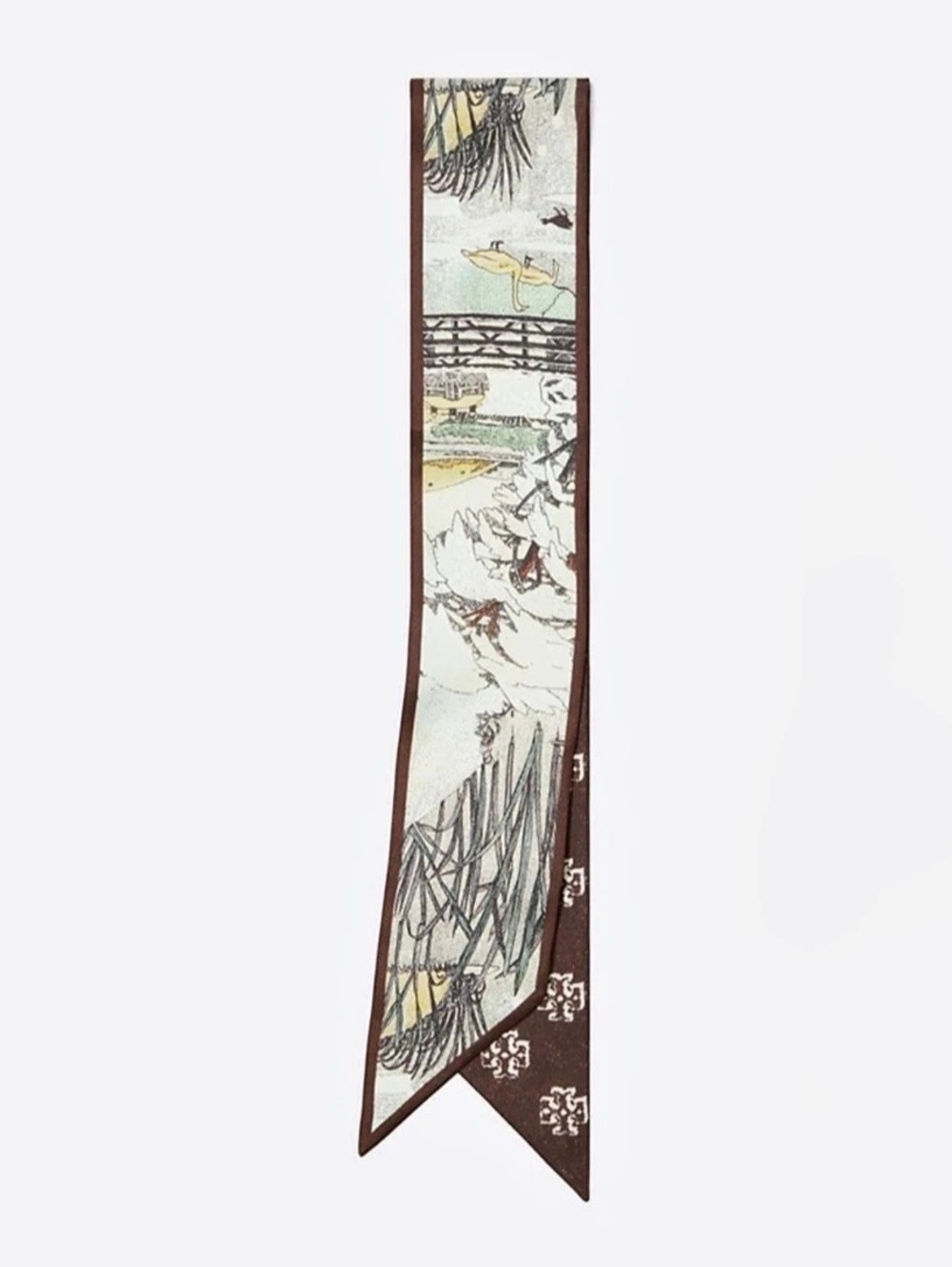 Tory Burch Ribbon Tie Abstract Scarf Brown & Green